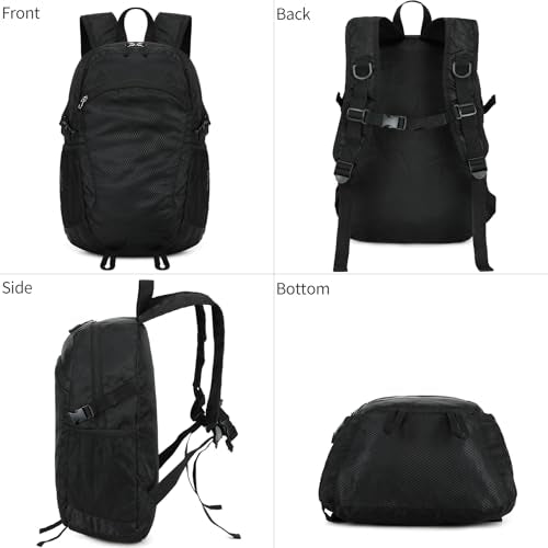Small Hiking Backpack Travel Lightweight Hiking Packable Daypack Water-Resistant Foldable Ultralight Backpacks 15L for Travel Women Men Camping (Black) - color: Black, size: 15L