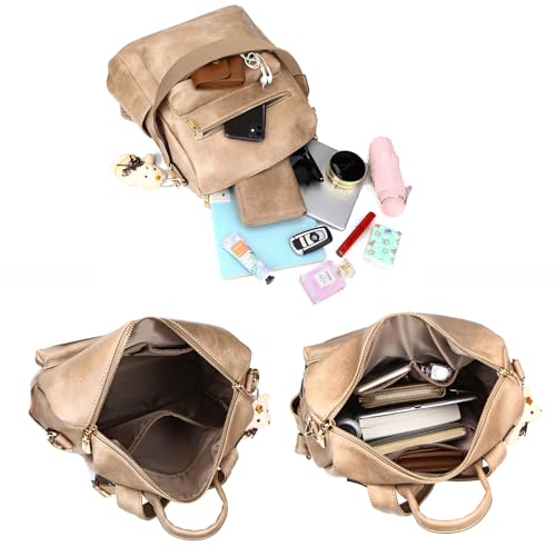 Soperwillton Women Backpack Purse Multipurpose Design Handbags Shoulder Bag PU Leather Travel bag Backpack Set 2pcs - color: Z-sand