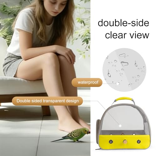 Bird Carrier, Portable Small Bird Parrot Parakeet Carrier with Standing Perch and Stainless Steel Tray, Side Access Window Collapsible (Yellow, Clear Windows) - color: Yellow