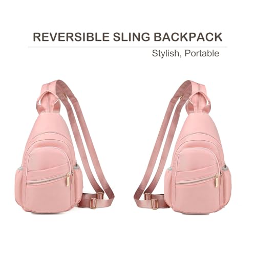 Xsecnua Small Crossbody Bag Convertible Mini Backpack for Women, Cross Body Sling Bag Sling Backpack for Travel Daypack - color: Pink