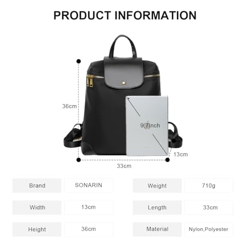 SONARIN Lightweight Fashion Backpack Women,Casual Daypack 15 Inch Laptop Backpack Travel Rucksack Work Bag for Girls Ladies(Black) - color: Black