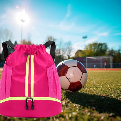Drawstring Backpack with Shoe Compartment,Water Resistant Sports Gym Bag,String Bag for Men Women,Soccer,Basketball - color: Rose