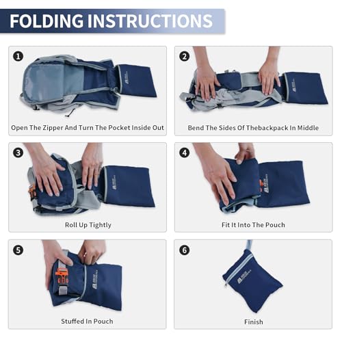 Hiking Backpack 10L/15L Small Daypack Lightweight Packable Travel Foldable Water Resistan for Women Men (Navy Blue, 15L) - color: Navy Blue, size: 15L