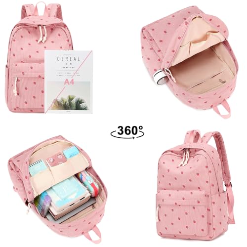 Bluboon School Backpack Set Girls Womens Laptop Bookbag Casual Daypack Fits 15 inch Laptop with Lunch Tote Bag and Pencil Bag - color: Corduroy-pink
