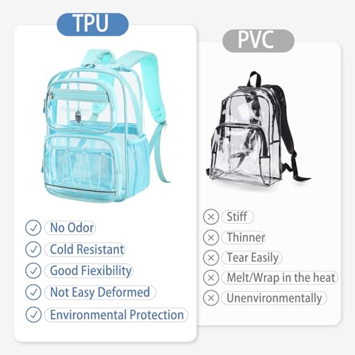 Cusangel Large Clear backpack for girls women,16in TPU Plastic Bookbag,Stadium,Concert,school,work (Aqua Green) - color: Aqua Green-16in