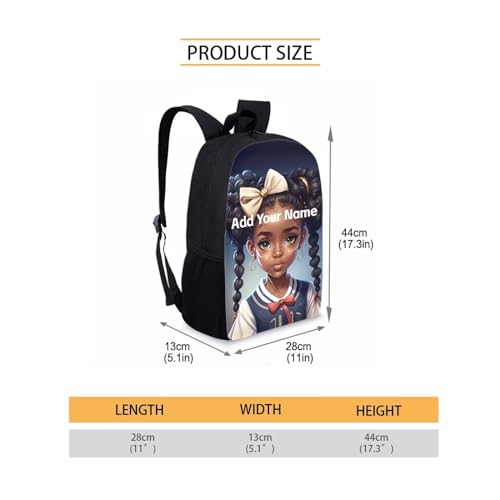 Custom Name Backpack for Kids 8-12/5-7 Afro Black Bookbag for Girls Elementary/Kindergarten School Bag Personalized Book Bag Children Back to School - color: African Black Girl-18
