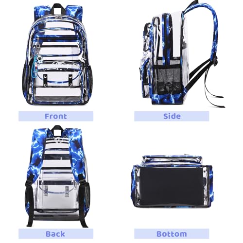 ACESAK Clear Backpack for Boys Girls - 3 Pcs Clear Heavy Duty with Lunch Bag - See Through Backpack Stadium Approved - color: Lightning