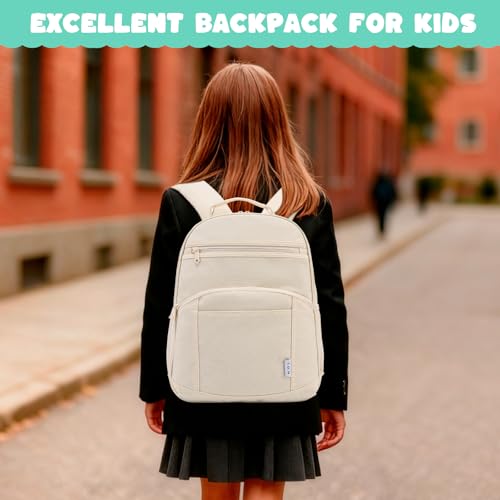 NOL Natural Organic Lifestyle Kids Backpack, School Backpacks for Teens Girls Boys, School Bookbag with Pencil Bag & Reflective Stripe for Elementary School - Cream - color: Cream