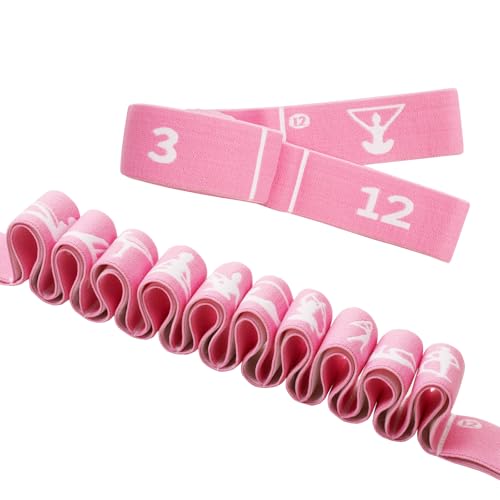 12 Loops Extra Long Yoga Stretching Band for Adults and Tall People, Adjustable Elastic Strap for Full Body Deep Stretch, Home Pilates, Ballet, Dance, Physical Therapy, Flexibility Training - color: Pink
