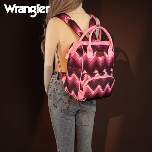 Montana West Wrangler Aztec Callie Diaper Bag Backpack with Stroller Straps Multifunction Baby Travel Bag WG2211-9110DPK - color: Classic Dark Pink