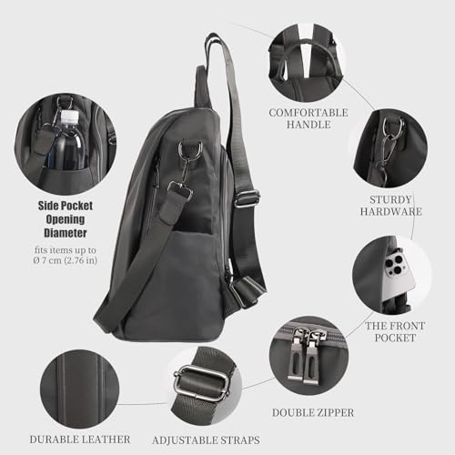PINCNEL Women Backpack Purse Waterproof Nylon Anti-theft Rucksack Lightweight Shoulder Bag - color: Gray, size: Large