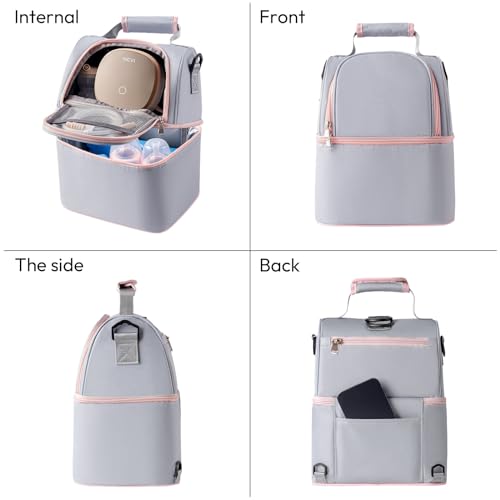 NCVI Breastmilk Cooler Bag with 2 Ice Pack, Breast Pump Bag with Cooler Fits 6 Bottles, Double Layer Breast Milk Baby Bottle Cooler Bag, for Travel, Nursing Mom Daycare, Work, Picnic (Grey) - color: Grey