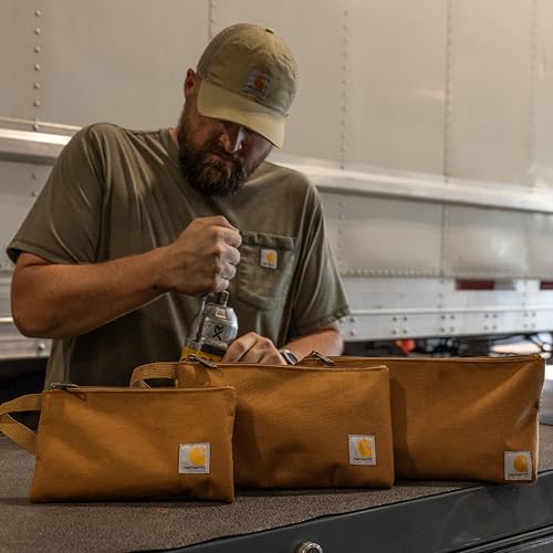 Carhartt Utility Zipper Pouch Set, Durable Water Repellent Organizers Sold in Sets of Three, Carhartt Brown/Black/Greenstone - color: Carhartt Brown/Black/Greenstone