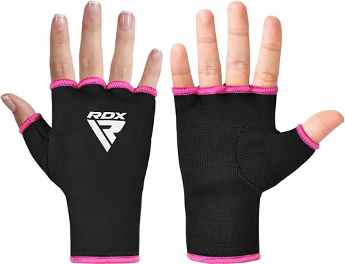 RDX Boxing Hand Wraps Inner Gloves Men Women, Half Finger Elasticated Bandages, Under Mitts Fist Protection, Muay Thai, Kickboxing, MMA, Martial Arts Speed Bag Punching Training - color: Pink White, size: Small