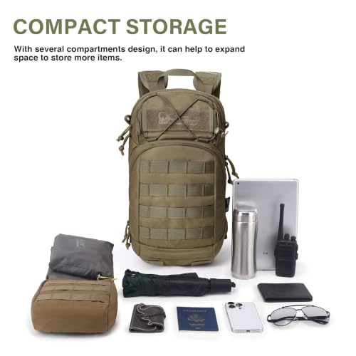 Mardingtop 15L Tactical MOLLE Hydration Backpack – Small Military Bag for Motorcycle, Hiking, Riding, Biking & EDC Daypack - color: Khaki