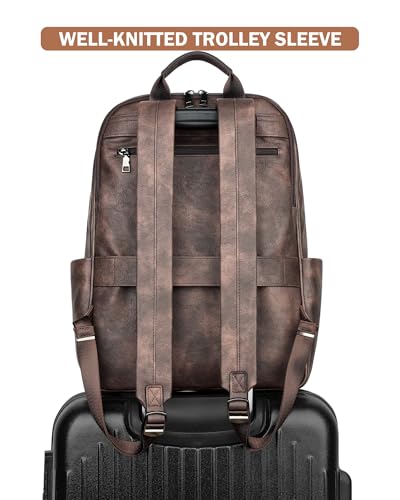 MASINTOR 15.6 inch Leather Laptop Backpack Purse for Women, Designer Travel and Work Bag with Laptop Compartment Retro Coffee - color: Retro Coffee