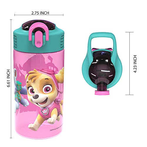 Zak Designs Kids Durable Plastic Spout Cover and Built-in Carrying Loop, Leak-Proof Water Design for Travel, (16oz, 2pc Set), Paw Patrol Skye Bottle 2pk - color: Paw Patrol Skye 2pk