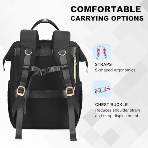 AIJIEKE Lunch Backpack for Women, 15.6 Inch Laptop Backpack with Detachable Insulated Cooler Lunch Box, 2-in-1 Water Resistant Work Computer Bag for Nurse Teacher College Commute, Black - color: Black