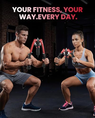 SAKER Twister Arm Trainer, Adjustable Hydraulic Home Gym Equipment for Strength Training, 22-440Lbs Chest Expander with Ab Roller Wheel, Workout Equipment for Men & Women, Arms Chest Core - style: RED