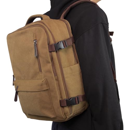 KAUKKO Canvas Travel Backpack, Personal Item Airline Approved, Carry On Backpack with Multi-Pockets and Shoe Pouch, fit 15.6 inch Laptop, 40L Weekender Bag, 11-KHAKI - color: 11-khaki