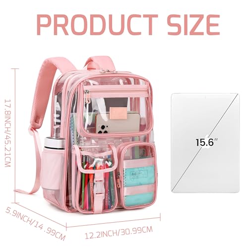 LXYGD Clear Backpack for School Stadium Approved Transparent Heavy Duty See Through College Bookbag Travel Work Daypack Security for Teens Girls Women Students (Pink) - color: Pink