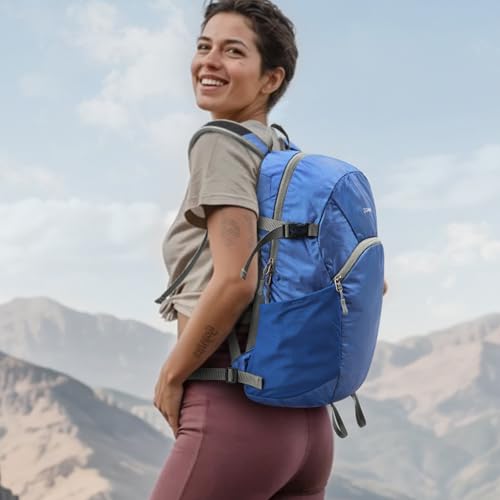 G4Free Hiking Backpack with Thickened Back Panel Packable 25L Lightweight Foldable Travel Daypack for Men Women(Blue) - color: Blue
