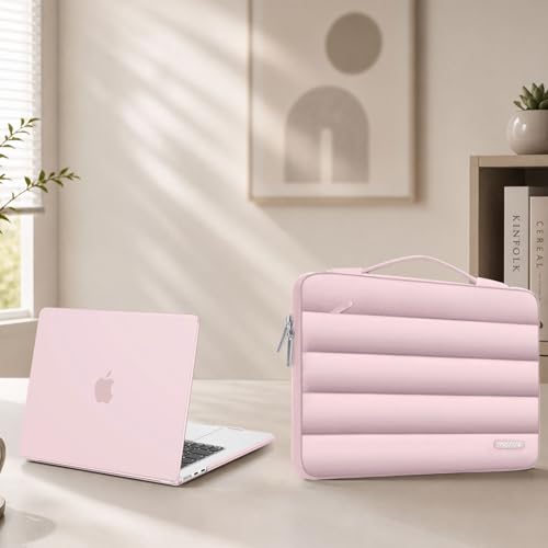 MOSISO Compatible with MacBook Air 15 inch Case M5 2026 M4 2025 M3 2024 M2 2023 A3448 A3241 A3114 A2941, Plastic Hard Shell Case&Puffy Sleeve Bag&Keyboard Skin&Webcam Cover&Screen Film, Baby Pink - color: Baby Pink