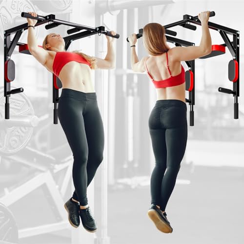 2 in 1 Pull Up Bar,Wall Mounted Pull Up Bar Chin Up for Home Gym Workout,Pull Up Bar Dip Station,Power Tower Set,Heavy Duty Pull-up Chin Up Bar,Indoor Fitness Equipment 440lbs Black