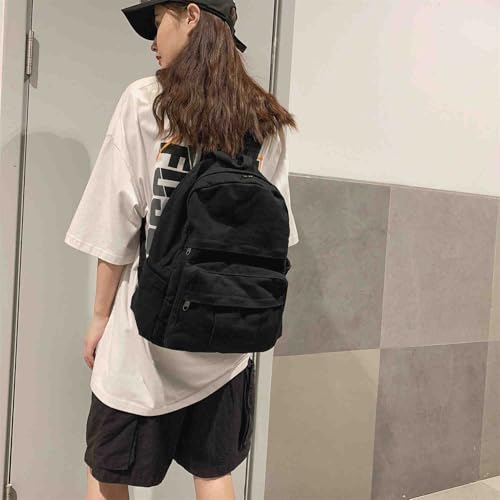 MaxxCloud Women's Heavy Cotton Canvas Laptop Backpack Lightweight Casual Hiking Daypack Travel Bag - color: Black