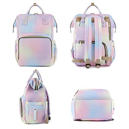 Rainbow Diaper Bag Backpack for Baby Girls, Mom Waterproof Large Nappy Bags for Women (Pink) - color: Pink