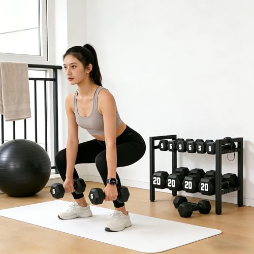 Dumbbell Storage Rack, Weight Rack for Dumbbells, 2 Tier Adjustable Kettlebell Rack Shelf Weight holder for Home Gym Heavy-Duty Space-Saving (Rack Only) - size: 20IN