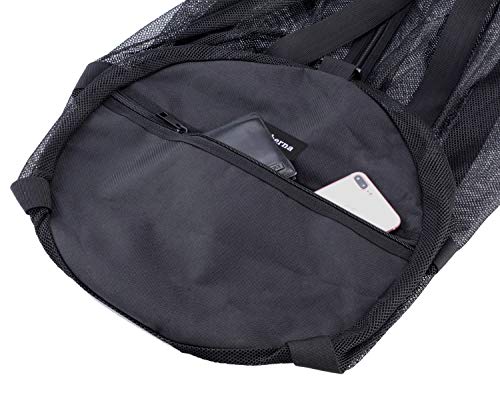 Leberna Large Beach Bag with Zipper Lightweight Beach Toy Bag Mesh Bag for Swimming Pool Sand Toys - color: Black
