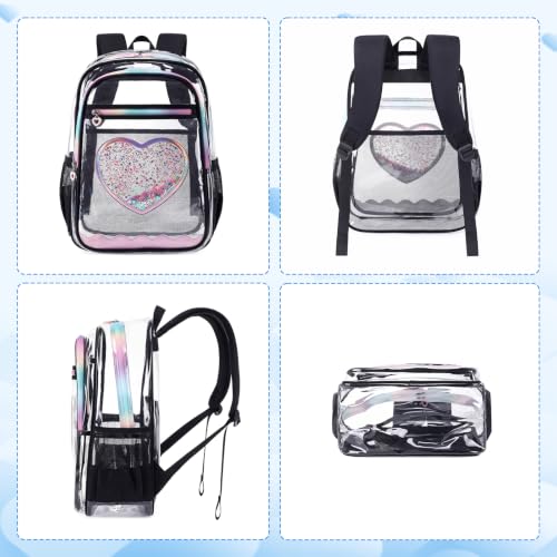 Clear Backpack for girls, 3PCS Heavy Duty Thick TPU Clear Bookbag, Transparent Bookbag Stadium Events, See Through Large Ergonomic Backpack for School Kids Women Travel Security College Concert - color: 3 Pcs Black