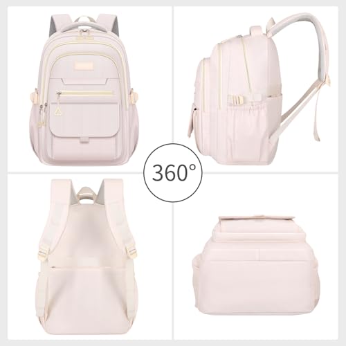 School backpack for Girls, Aesthetic Backpack for Women Cute Bookbag Preppy College (Beige) - color: Beige