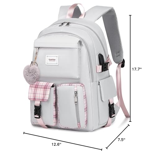 Acmebon Girl Roomy Fashion Laptop Backpack Casual Daily Backpack for Women Grey - color: Grey