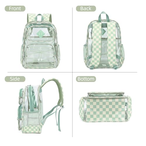 Clear Backpacks for Girls Women, Heavy Duty PVC Transparent Back Pack See Through Boys Kids Clear Bookbags for School Checkered Green - color: Checkered Green