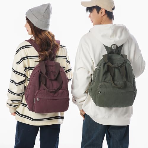 MaxxCloud Unisex Casual Canvas Laptop Backpack,Lightweight Work Daypack Travel Bag,Men Women Top Handle Rucksack - color: Green