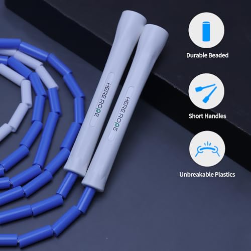 Black Beaded Jump Rope, Unbreakable Handles & Shatterproof Beads for Enhanced Fitness Training, Adjustable Beaded Jump Ropes for Kids, Men & Women - color: Blue
