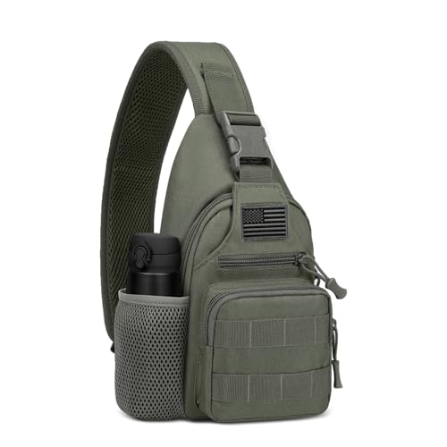 ZHIERNA Tactical Crossbody Bag for Men with Water Bottle Holder, MOLLE EDC Shoulder Sling Chest Bags with USB Charging Port for Travel Walk(Grey Green) - color: Grey Green