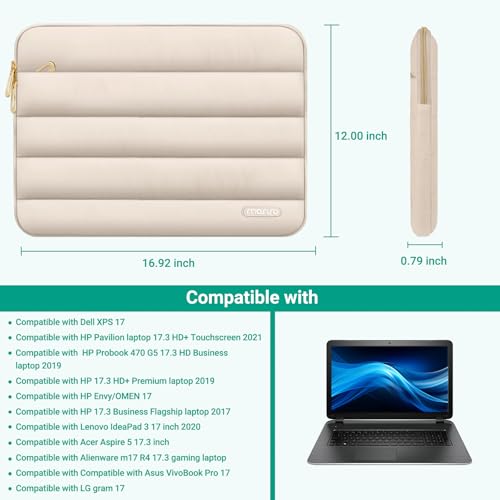 MOSISO Laptop Case 17.3 inch, 17-17.3 inch Puffy Laptop Sleeve Compatible with Dell XPS/HP Pavilion/Ideapad/Acer/Alienware/HP Omen Notebook Computer, Polyester Horizontal Bag with Small Case, Sand - color: Sand, size: 17.3 inch
