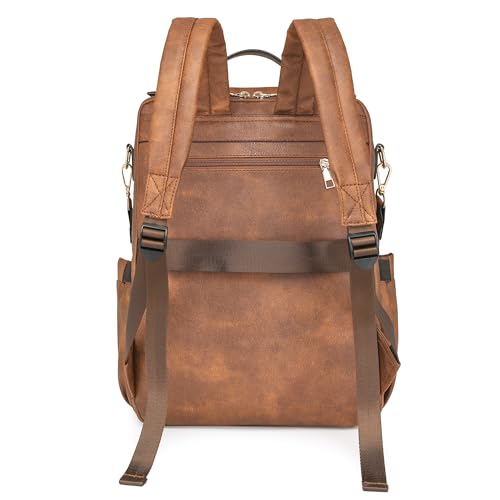 Dora & Liz Laptop Backpack for Women, Leather Travel Backpack with 15.6 Inch Laptop Compartment, College Work Computer Bag - color: Grey
