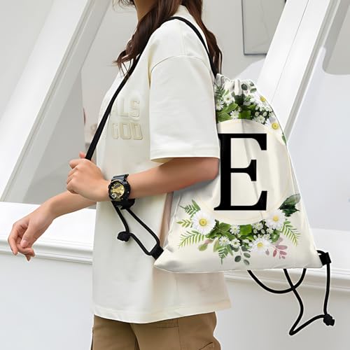 Initial Letter Drawstring Backpack String Sports Gym Bags Waterproof Sackpack Cute for Men Women Beach (13"×17") (Letter-E) - color: Letter-e