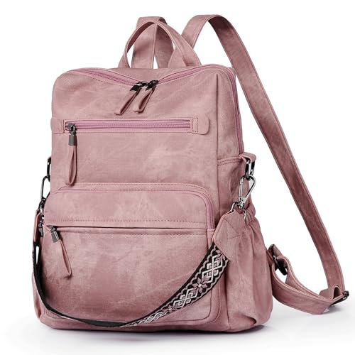 Dora & Liz Backpack Purse for Women, Pu Leather Designer Travel Backpack, Fashion Work Ladies Shoulder Bag Handbag - color: Pink