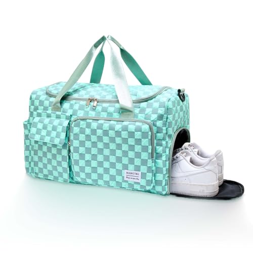 Small Gym Bag for Women, Travel Duffle Bag Carry On Weekender Bag with Shoe Compartment - color: 39#Blue Checkered, style: Gym Bag&toiletry Bag