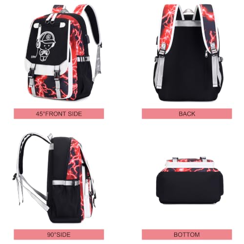 Bevalsa Backpack for Boys, Cool Luminous Boys Backpack with Sling Bag, Lunch Box & Pen Case, School Bags for Kids Children Teens Elementary Middle Schools, Bookbag Glow In The Dark (Red Lightning) - color: Red Lightning