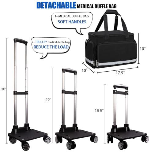 Medical Bag Rolling Roller Bag Trolley Duffel Nurses EMT CNA RN Empty for First Aid Responder Home Health Care Nursing Student Roll Duffle Bag Carry on Wheels Wheeled Work Physicians Doctor - color: Black