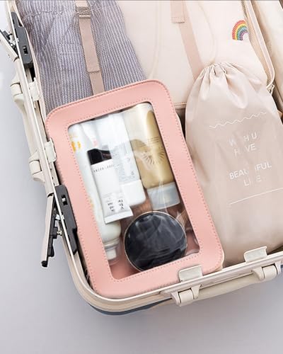2 Pcs Clear Makup Bag Set, Clear Cosmetic Bags with Zipper Waterproof Small Travel Cosmetic Case Cute Make Up Pouch Mini Car Essentials for Women Travel Car Organizer - color: Mini+Large Pink