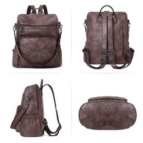 CLUCI Backpack Purse for Women Leather Fashion Designer Travel Ladies Shoulder Bags with Wristlet - color: 0-3 Coffee 2pcs
