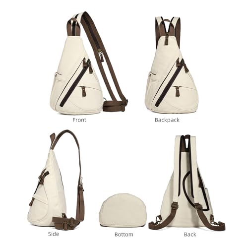 KL928 Canvas Sling Bag - Small Crossbody Backpack Shoulder Casual Daypack Rucksack for Men Women(Large Version,Beige) - color: Canvas-beige