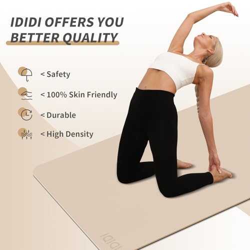 Yoga Mat with Strap,Non-Skid Workout Mat,8mm Thick Yoga Mat,POE Yoga Mats for Women Men Kids,Exercise Mat with Easy-Cinch,72"x24"x0.32” (183x61x0.8cm) - color: Beige+Black